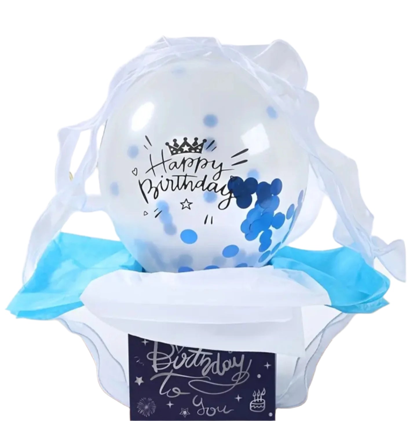 surprise money gift box with balloon blue