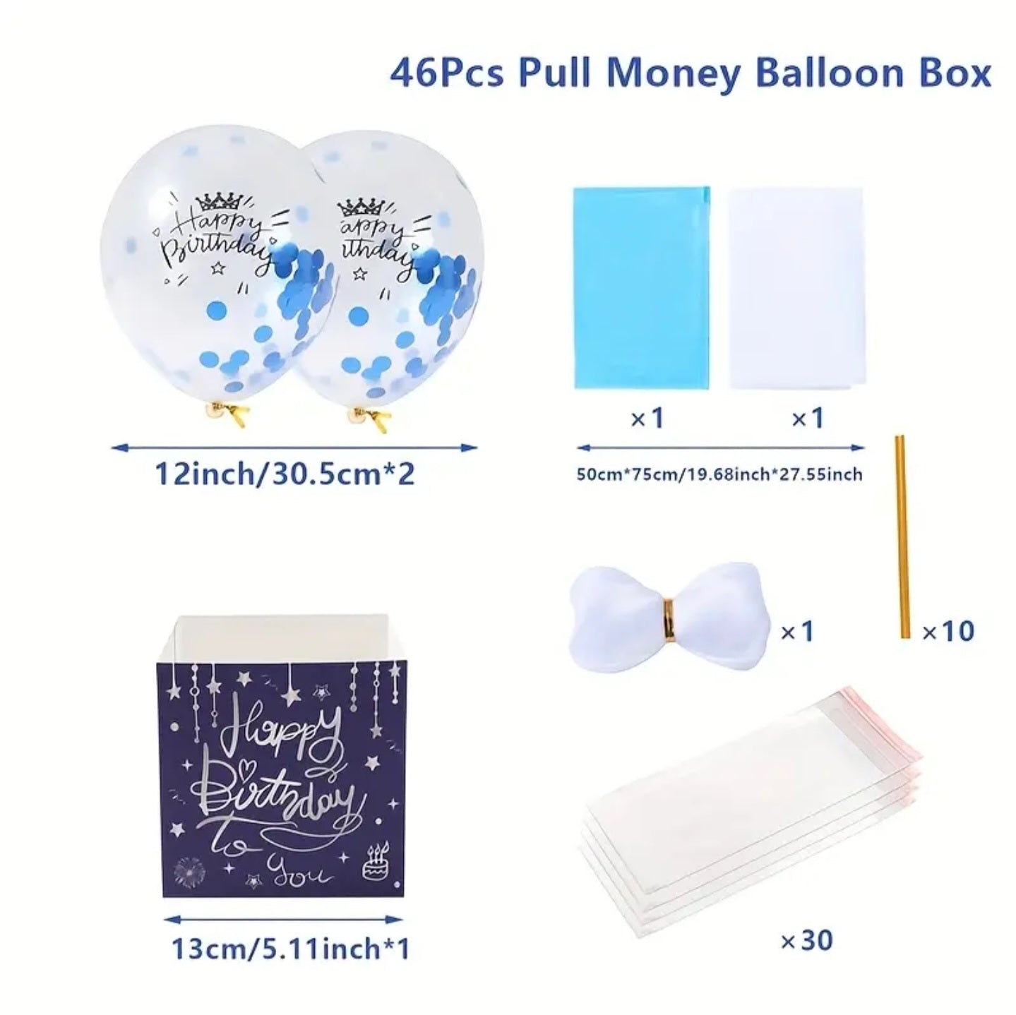 surprise money gift box with balloon blue